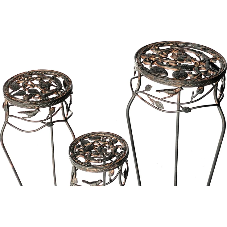 Blumenhocker Metall Schwarz Rund 3er Set 52 cm / 65 cm / 78 cm Blumenständer 18215 Blumensäule Antik Pflanzenständer Pflanzenhocker Vintage – Bild 3