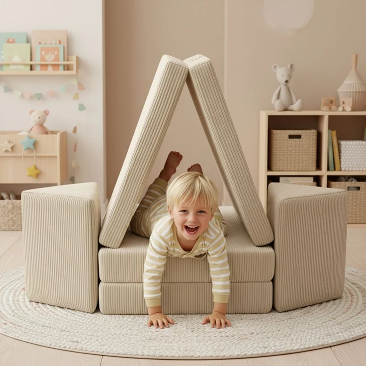 Bellabino 'Nile' Spielsofa, 4-tlg, Cord, beige, faltbare Kindercouch, abnehmbarer & waschbarer Bezug, Kindersofa aus Schaumstoff, Oeko-Tex zertifiziert – Bild 2