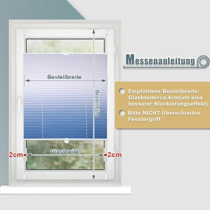 Plissee mit Farbverlauf 75x130 cm(BxH) Blau-Weiß plissees klemmfix ohne Bohen Blickdicht Faltrollo Lichtdurchlässig Rollos für Fenster ohne Bohren – Bild 8