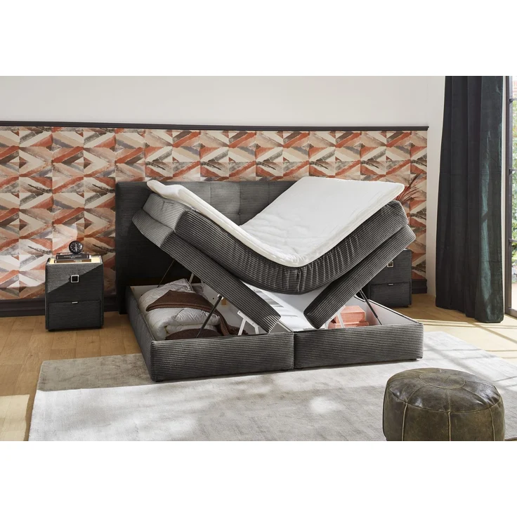 Boxspringbett 180x200 cm H3 Federkernmatratzen Bonell Topper Cord Dunkelgrau – Bild 3