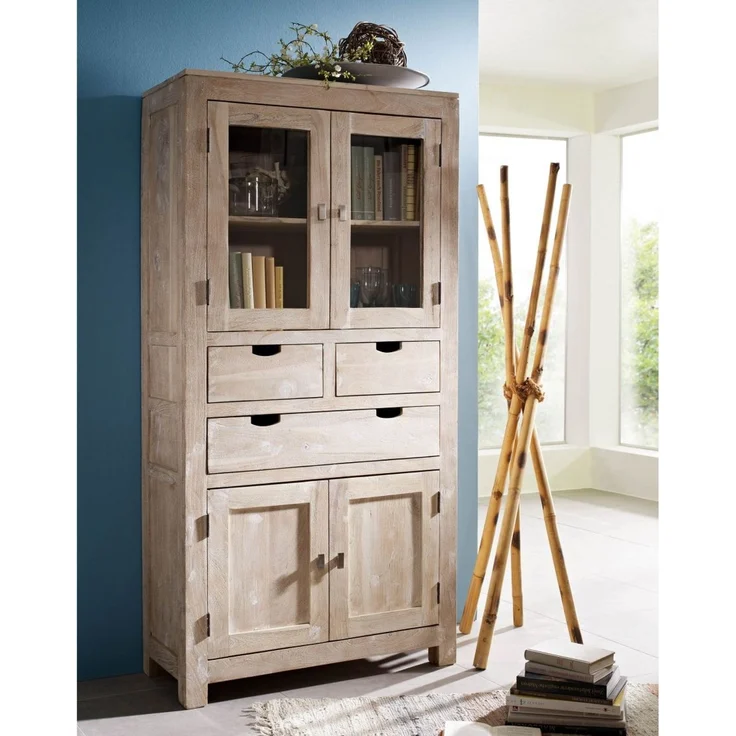 Schrank Akazie 90x40x180 white stone getüncht NATURE WHITE #61 – Bild 6