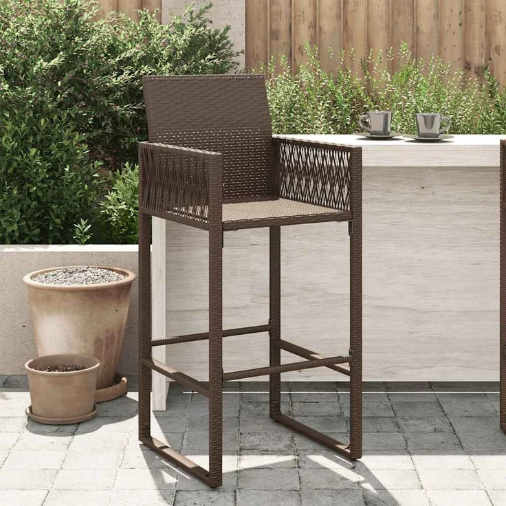 Garten-Barhocker 2er Set, Küchenhocker Braun Poly Rattan – Bild 1