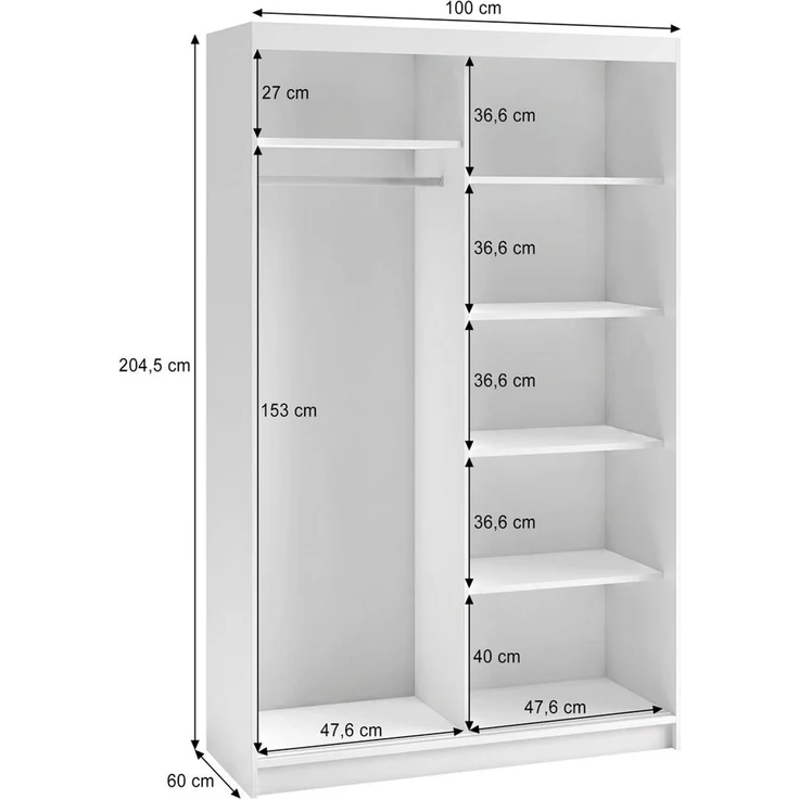 Beautysofa Kleiderschrank HELA moderner Kleiderschrank mit Spiegel (Schiebetürenschrank mit Kleiderstange und Regalböden, Schrank für Schlafzimmer, Flur & Ankleidezimmer) wahlweise ohne oder mit Schubkasteneinsätzen – Bild 4