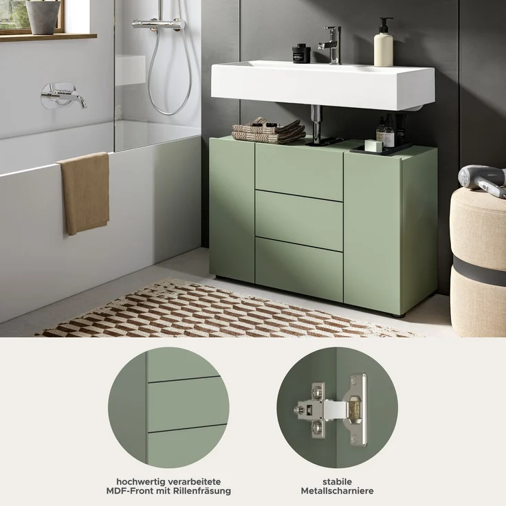 Waschbeckenunterschrank (B/H/T: 82x56x34 cm) in Smoke Green Nachbildung und schwarz – Bild 6