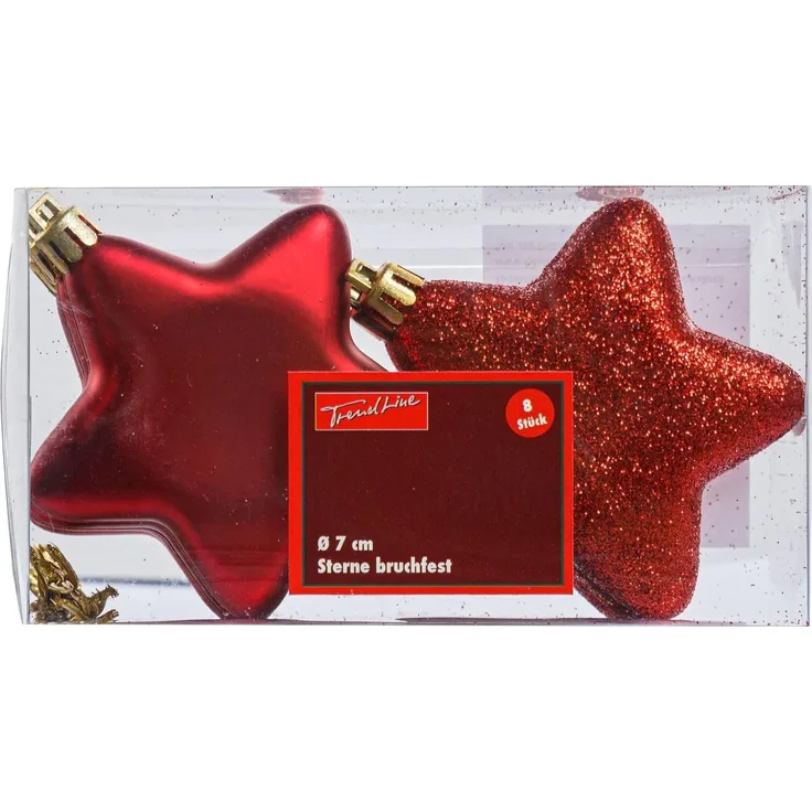 TrendLine Weihnachtskugeln Sterne bruchfest, langlebig 7 cm rot 8 Stück