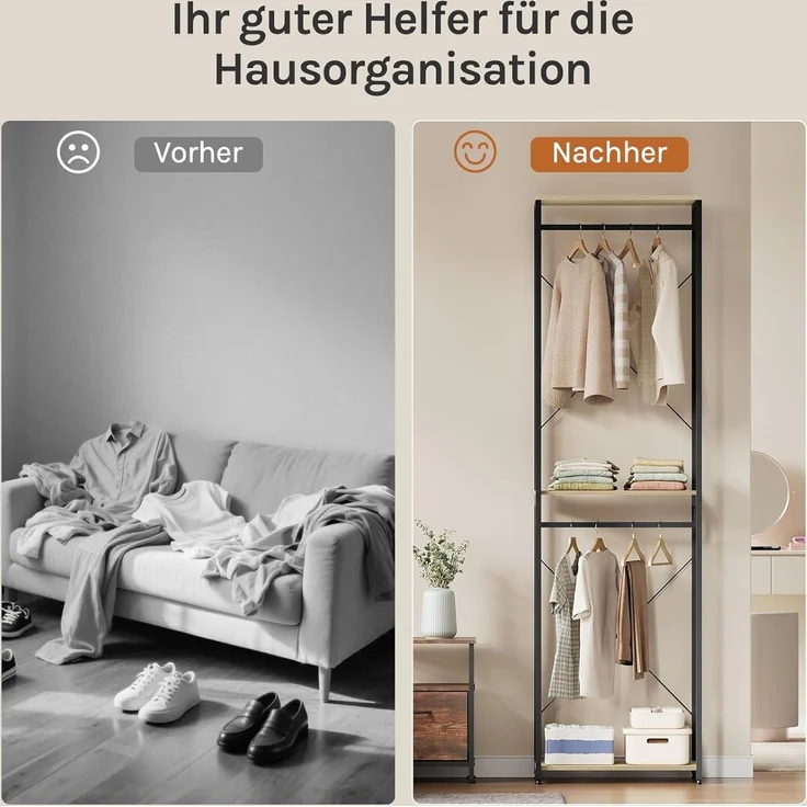 Woltu Kleiderständer, (1 St), Garderobenständer Schwarz Helleiche – Bild 7