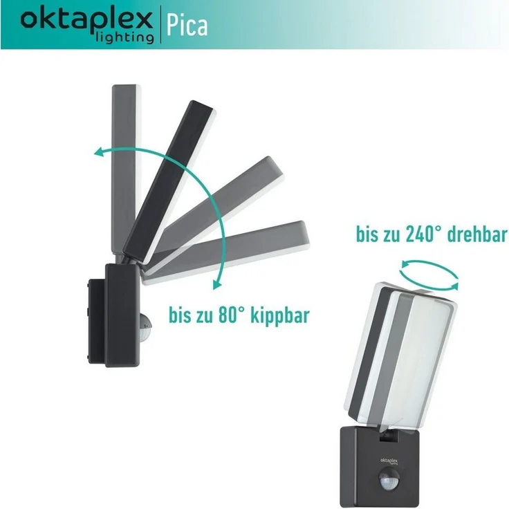 Oktaplex lighting LED Außen-Wandleuchte LED Außenlampe mit Bewegungsmelder schwenkbaren Leuchtkopf 800lm IP65, Bewegungsmelder, LED fest integriert, Warmweiß, flexible Außenlampe IP65 Leuchte 10W 800lm anthrazit – Bild 2