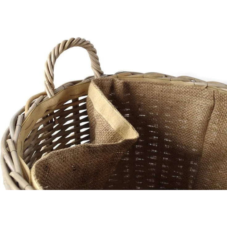 Kobolo Kaminholzkorb Holzkorb rund aus grauem Rattan mit Leinenstoff – Bild 3