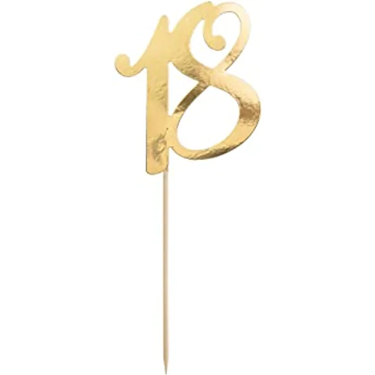 partydeco Tortenstecker, Cake Topper "18" gold 20,5cm