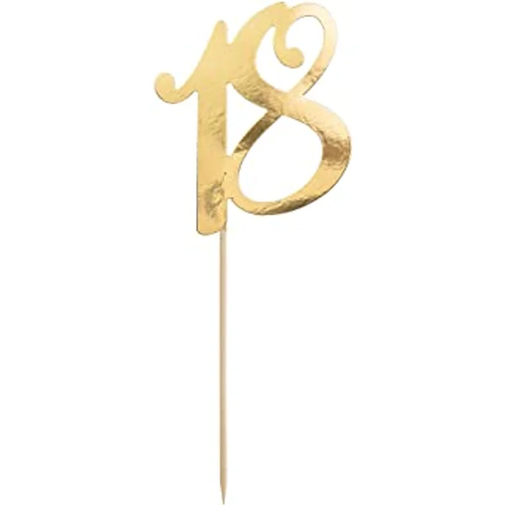 partydeco Tortenstecker, Cake Topper "18" gold 20,5cm – Bild 1
