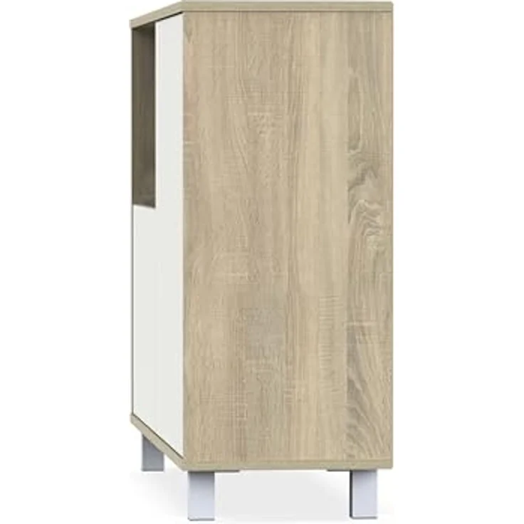 Muebles Pitarch | Sideboard für Wohn- und Esszimmer, Buffet, Möbelstück, 2 Türen und 1 Fach, mit Beinen, Weiß und Eiche Cambrian, 82,5 x 112 x 33 cm, Moderner Eingangsbereich, Tibet Kollektion – Bild 5