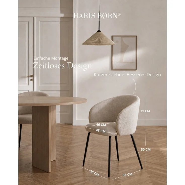 Haris Børn Esszimmerstuhl mit Armlehnen NØR - Hochwertige Polsterstühle für Esszimmer (Set, 4 St), Beige - Premium Esszimmer Stühle & Wohnzimmer Stühle – Bild 2