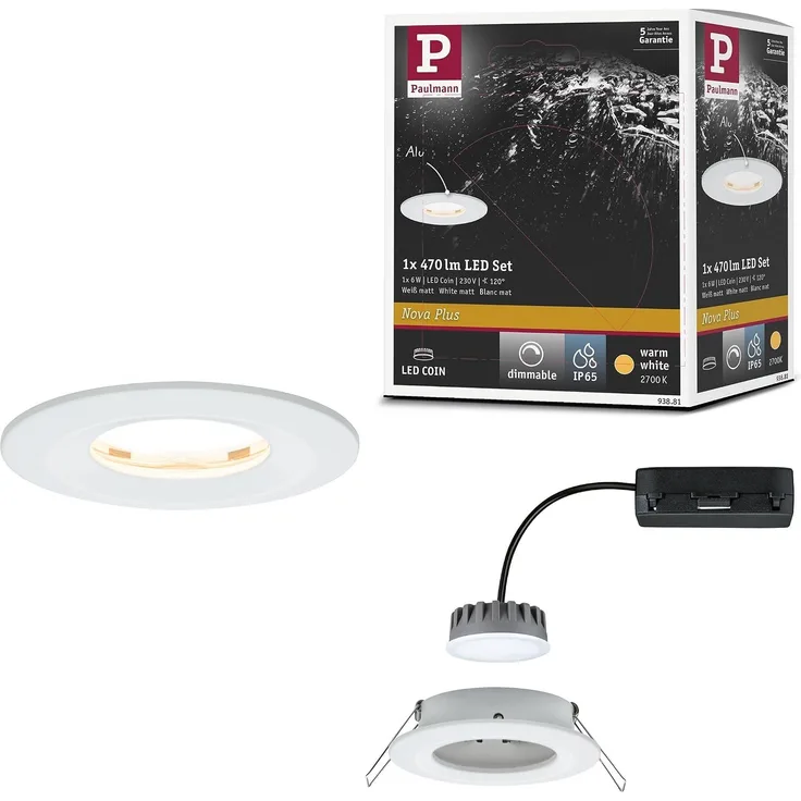 Paulmann No. 93881 Einbauleuchte LED Coin Slim IP65 starr Weiß 1er-Set dimmbar