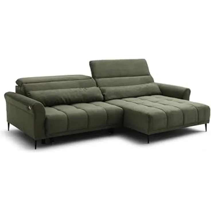 Wohnlandschaft >Wolve< elektr. Sitzverstellung, 2 Kissen, Cord grün - 277x108x179cm (BxHxT)