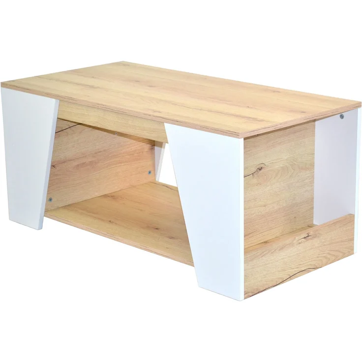 Wohnzimmertisch modern – Eiche/Weiß mit Ablage & Stauraum – 100x50 cm – Bild 2