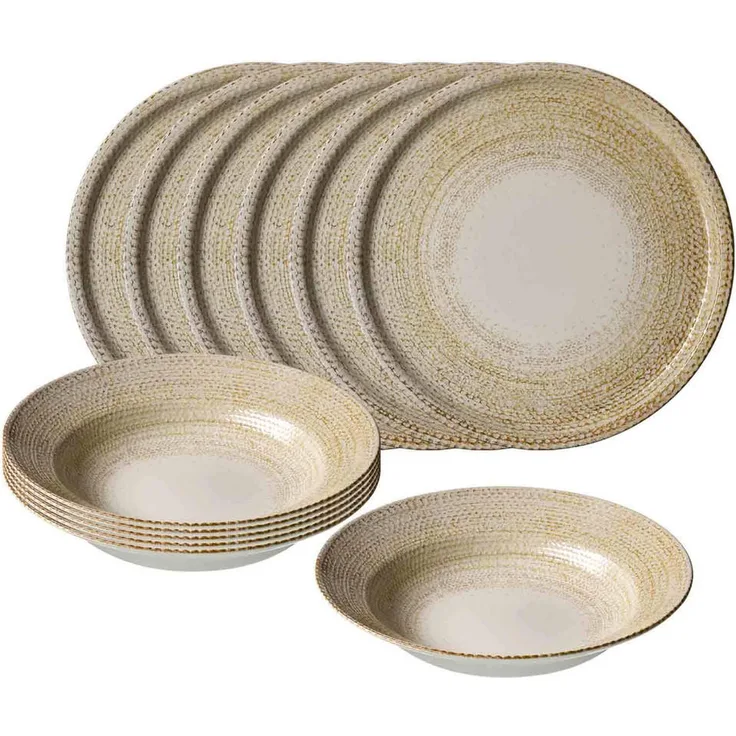 Presotto Rimini Geschirr-Set, 12-teilig, Beige, spülmaschinenfest, inkl. Pastateller (29 cm) und Pizzateller (30 cm)