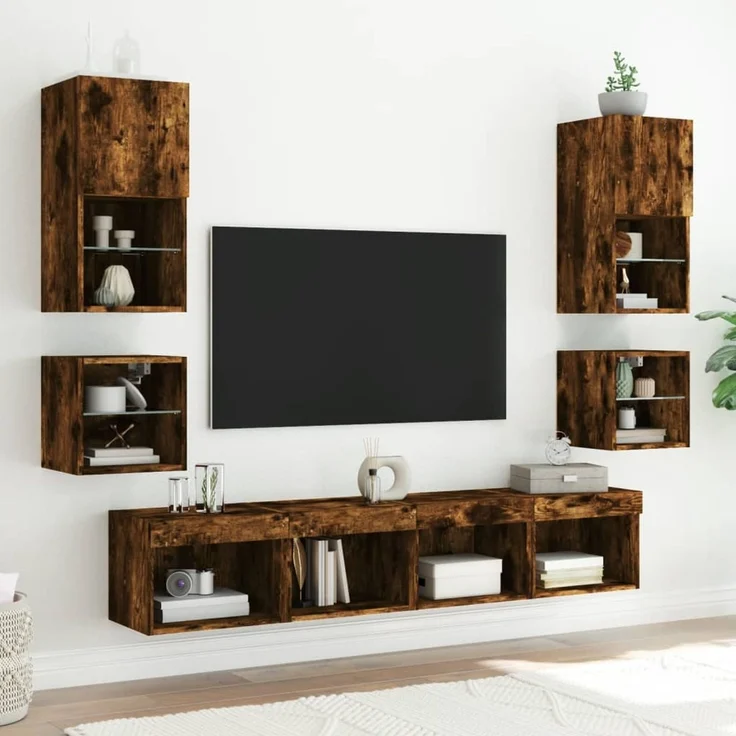 TV-Wandschrank, Fernsehschrank mit LED-Leuchten Räuchereiche 30x28,5x30 cm – Bild 5