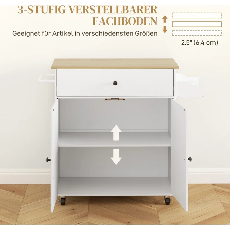Küchenwagen aus MDF mit klappbarer Arbeitsplatte, 106x42x87 cm, Weiß – Bild 5