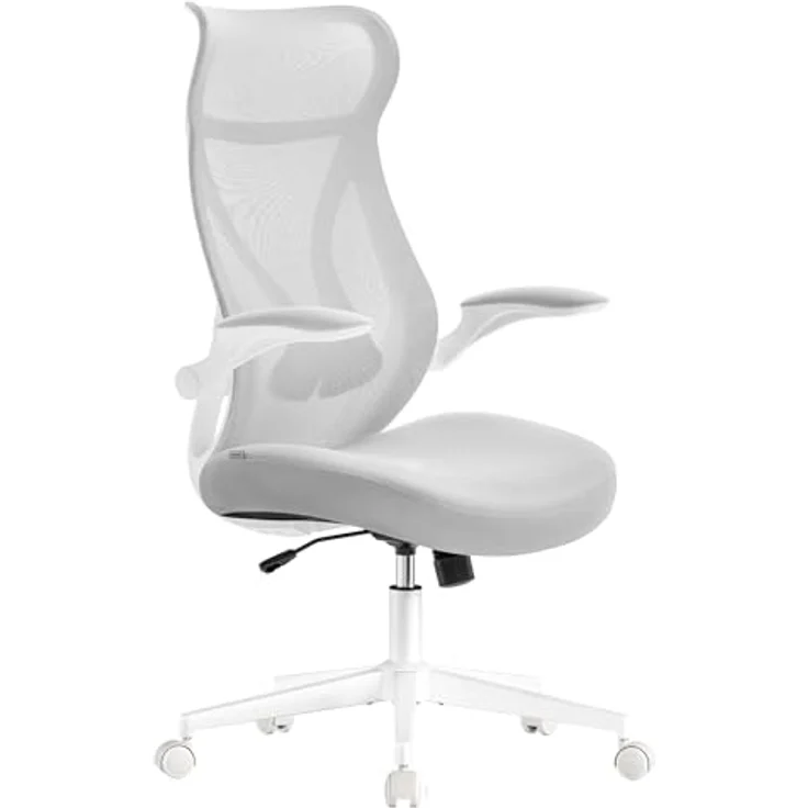 SONGMICS Bürostuhl mit ergonomischer Rückenlehne & hochklappbaren Armlehnen, Taubengrau, 123 x 70 x 70 cm, OBN088GD01 – Bild 2