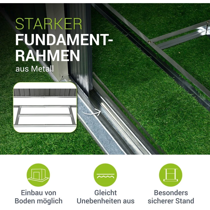 Juskys Metall Gerätehaus M mit Pultdach, Schiebetür & Fundament | 4m³ | 218×132×174 cm | anthrazit | Geräteschuppen Gartenhaus Garten Schuppen – Bild 6