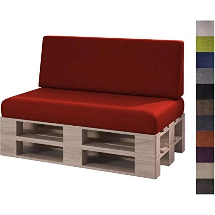 sunnypillow Palettenkissen mit abnehmbarem Bezug Kaltschaum Palettenauflage Palettenpolster Palettensofa Sitzkissen Rückenlehne Indoor Outdoor 2er Set 120x80 Rot – Bild 2
