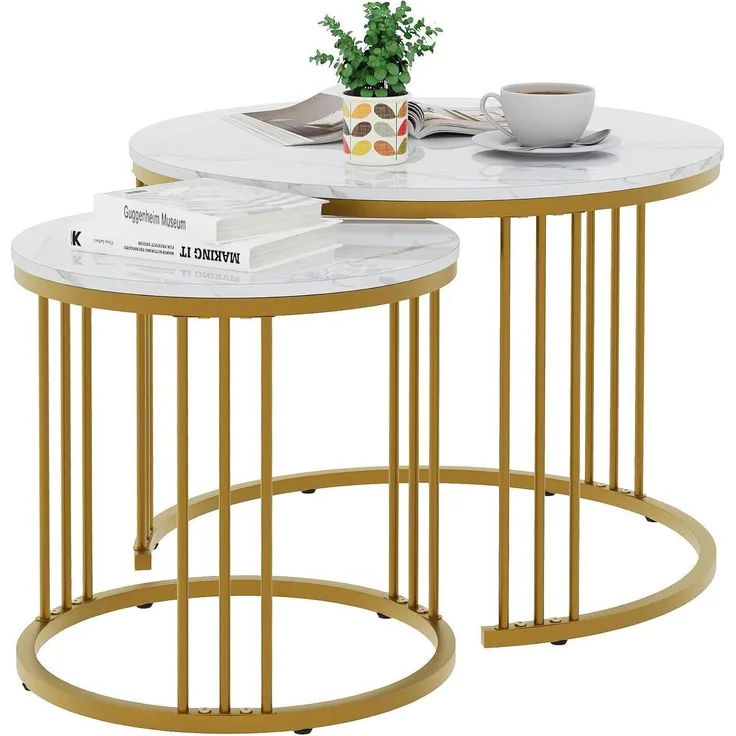 Runde Couchtische 2er-Set Beistelltisch Metallrahmen Wohnzimmer Schlafzimmer
