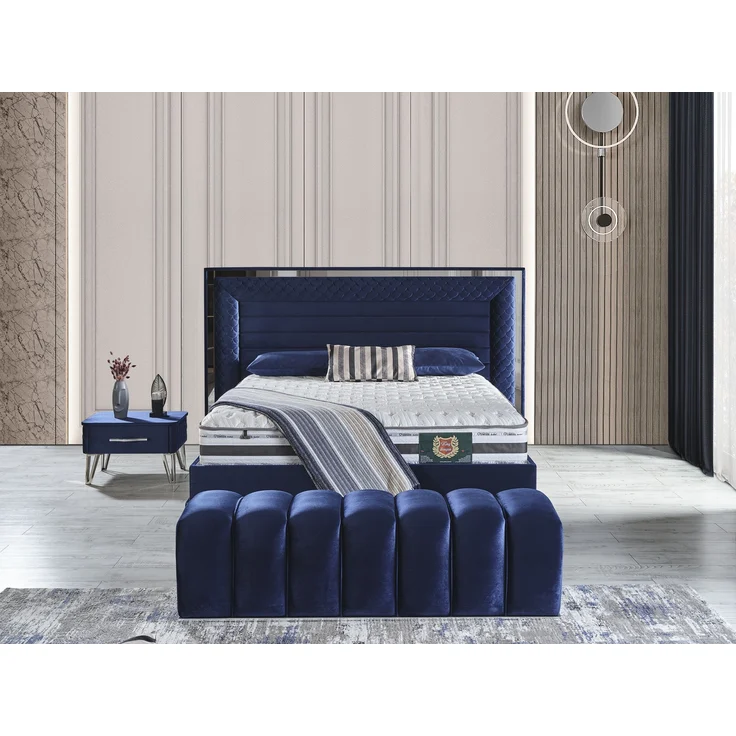 Schlafzimmer-Set "Elara" – Bett mit Bettkasten und Matratze , Nachttisch, Bettbank-Blau – Bild 2