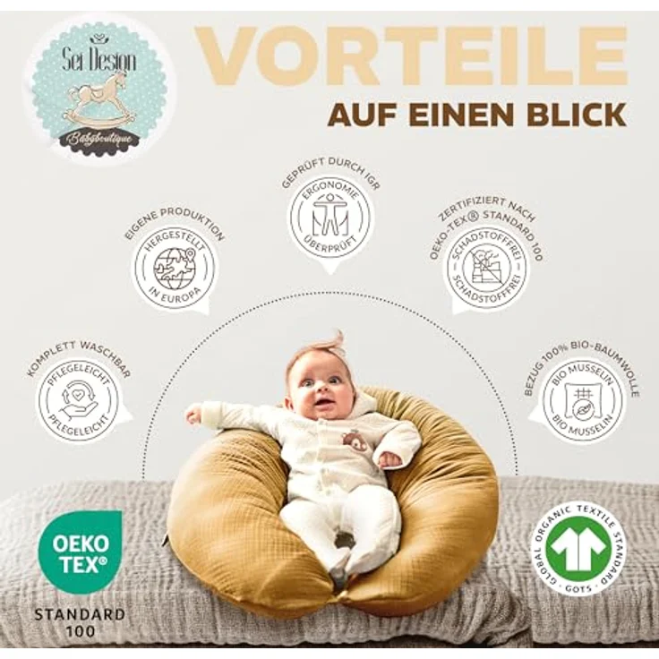 sei Design XXL Stillkissen Seitenschläferkissen - Musselin-Bezug personalisiert mit Namen Geburtsdatum: personalisierte Geschenke zum Geburt Baby Geschenk für Junge oder Mädchen – Bild 9