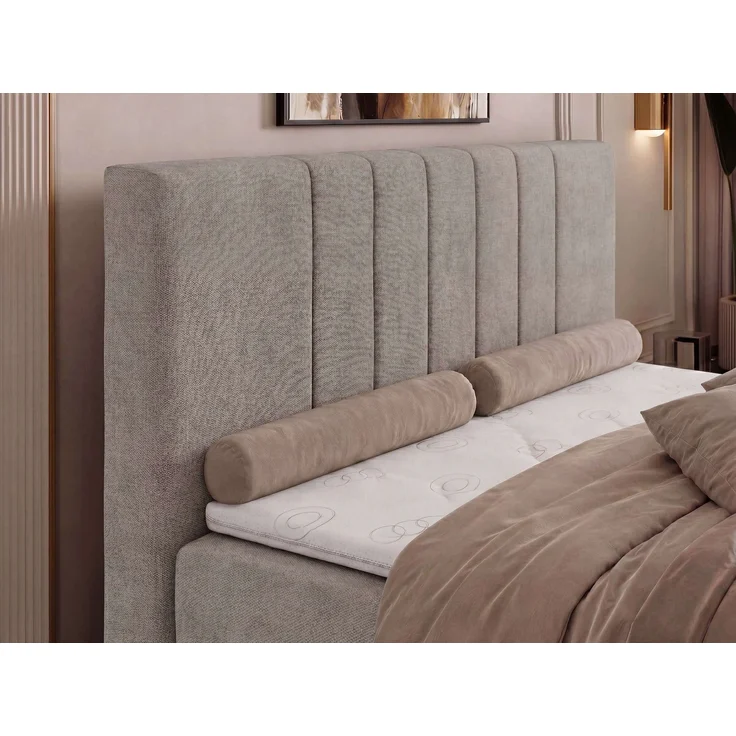 Boxspringbett INERO 160 x 200 mit Matratze H3 und Topper T25, 7-Zonen-Multipocket-Kern, zwei Bettkästen, Doppelbett, gepolstert Kopfteil - Greige Stukture – Bild 5
