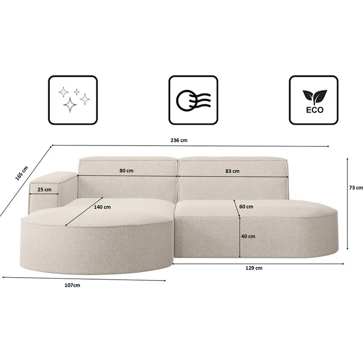 Kaiser Möbel Ecksofa Designer MODENA STUDIO L stoff Verita, Ecksofa, Cord Sofa, L-Form, Links/Rechts wählbar – Bild 2