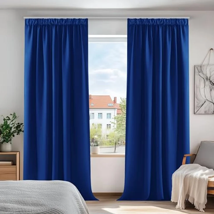 Deconovo Blickdichte Vorhänge mit Kräuselband Gardinen UV-Schutz Königsblau | 2er Set, H 229 x B 168 cm, Thermogardine, Wohnzimmer und Schlafzimmer Gardinen, für Thermal Curtains, Übergardinen – Bild 1