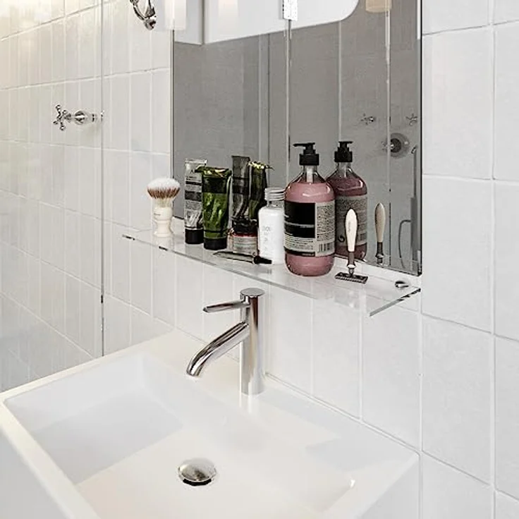 HOOZ Wandregal aus Sicherheitsglas mit Halterung - Klarglas - 30 x 18 x 0,6 cm, 1-tlg, mit geschliffenen Kanten – Bild 8