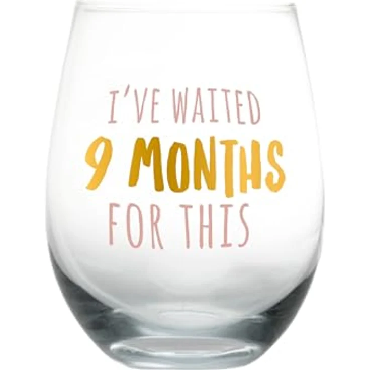 Pearhead I’ve Waited 9 Months for This Stemless Wine Glass, New Mom Mother’s Day Accessory, Expecting Mother Keepsake, Pink and Gold – Bild 2