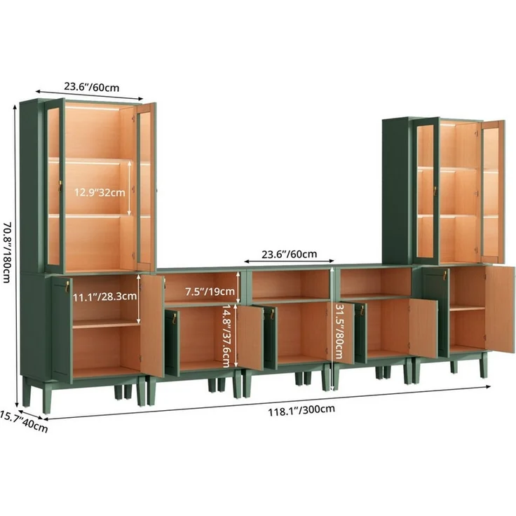 VOWNER TV-Board Set mit Glastüren, LED Fernsehschrank multifunktional (5 St), 5PSC Version: 180cm für TV bis 75 Zoll, Maße 300 x 180 x 40 cm – Bild 2