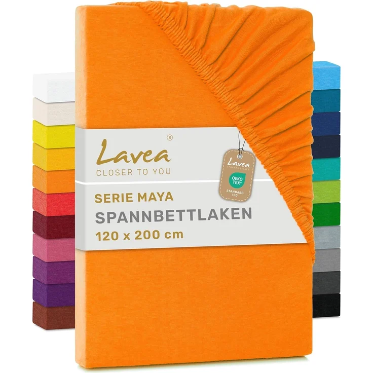 Jersey Spannbettlaken, Spannbetttuch, Lavea Serie Maya, 120x200 cm, Abendrot, 100% Baumwolle, hochwertige Verarbeitung, mit Gummizug
