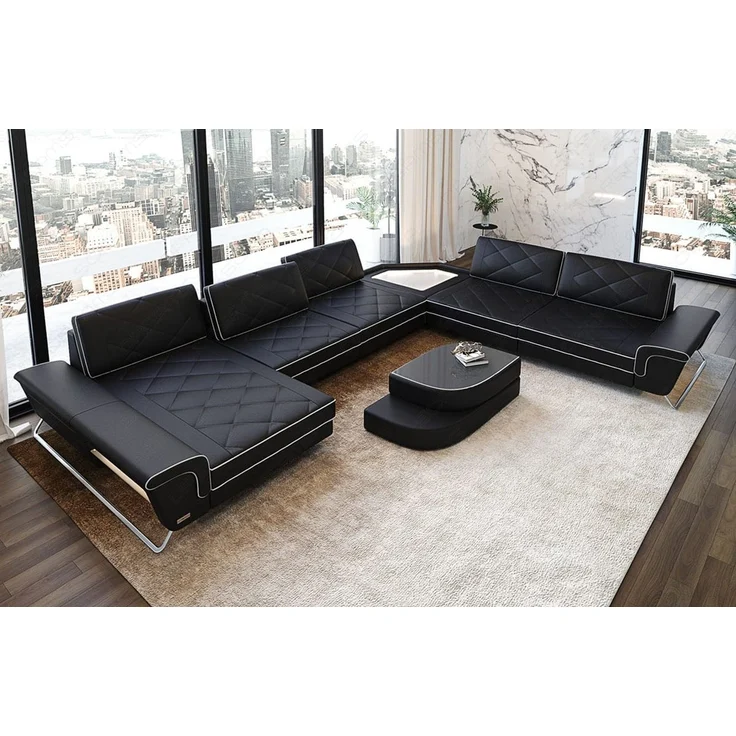 XXL Wohnlandschaft Ferrara – Leder Luxus - Kunstleder - schwarz-weiß - Links – Bild 3