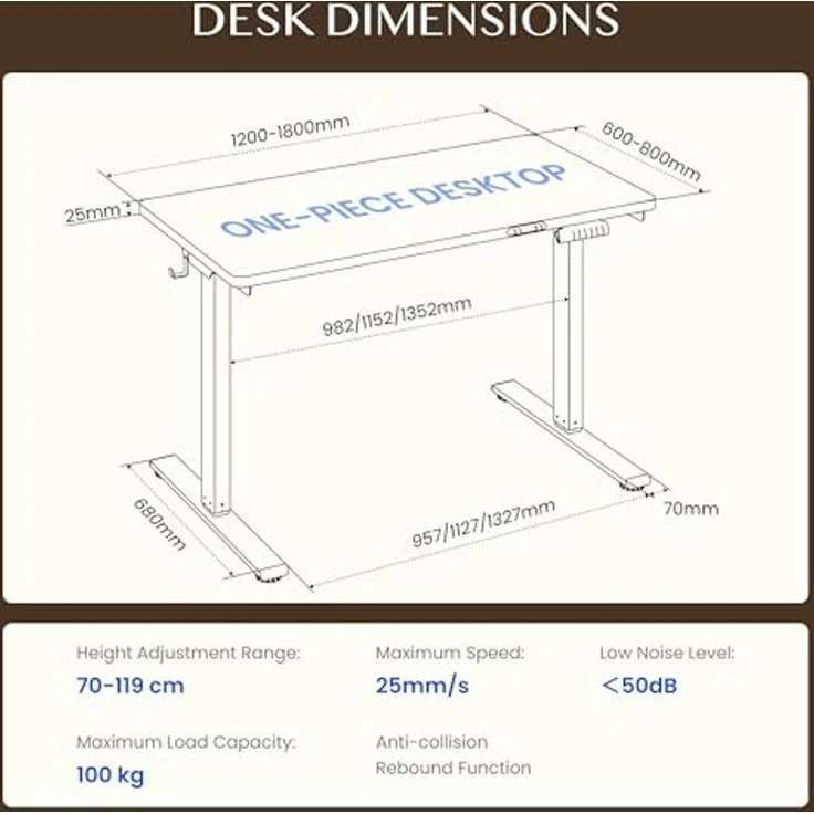 FLEXISPOT Höhenverstellbarer Schreibtisch mit 2 Motoren & 25MM einteiliger Tischplatte,ergonomischer Bürotisch - 140x80 cm Schwarz, graues Gestell – Bild 2
