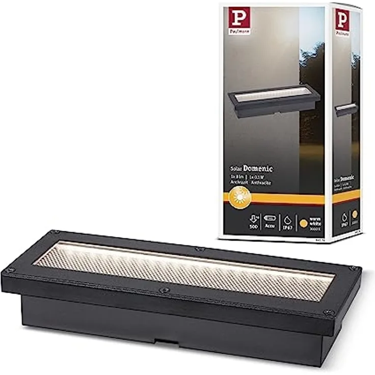 Paulmann 94576 Solar LED Bodeneinbauleuchte Domenic 200x80mm IP67 3000K Schwarz