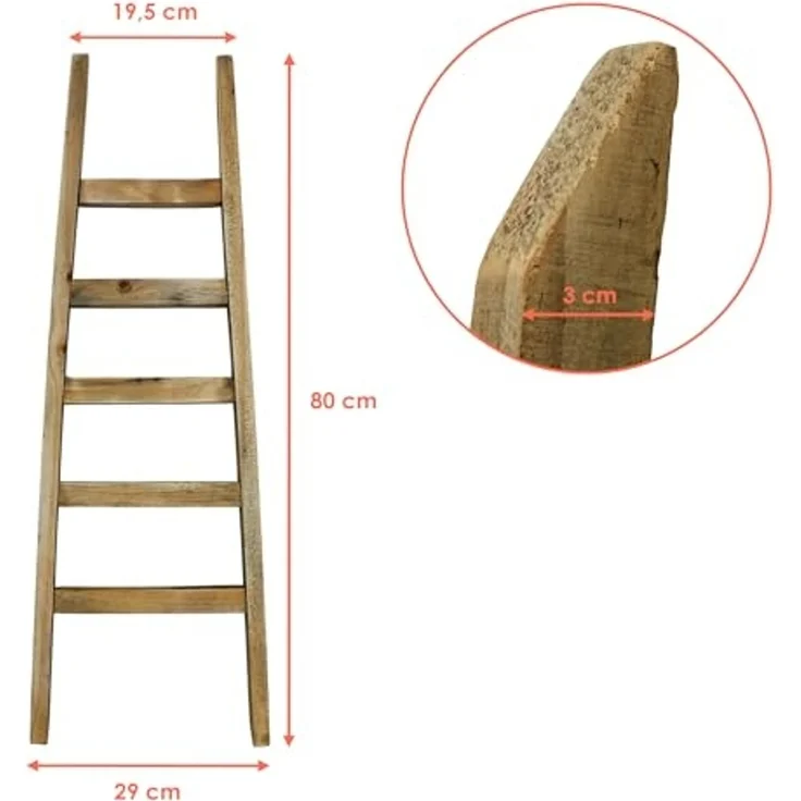 Spetebo Dekoleiter Holz mit 5 Sprossen - 80 x 29 cm - Mini Leiter im Landhaus Design (Stück, 1 St, 1), in konischer Form – Bild 2