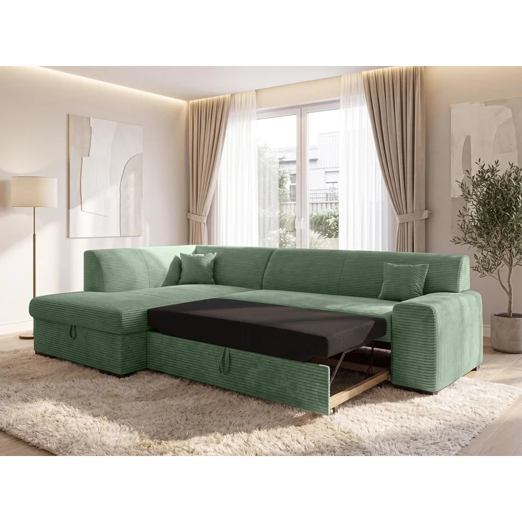 AX LIVING Eckschlafcouch mit Bettkasten Lucera 260 cm Salbeigrün L – Bild 2
