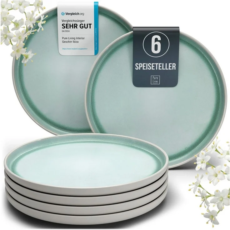 PURE LIVING INTERIOR DESIGN Geschirr-Set Ibiza Speisseteller, Dinnerteller, 6er-Set, 26 cm, Türkis (6-tlg), 6 Personen, Steingut – Bild 1