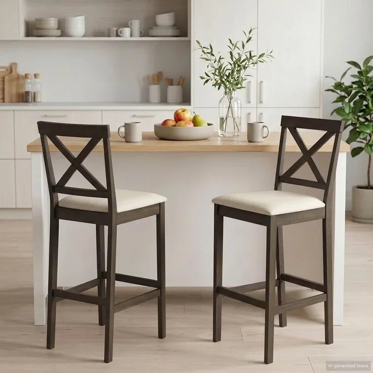 vidaXL Barhocker 2 stk. Hellbraun und Beige Massivgummi Holz und Stoff 42047607