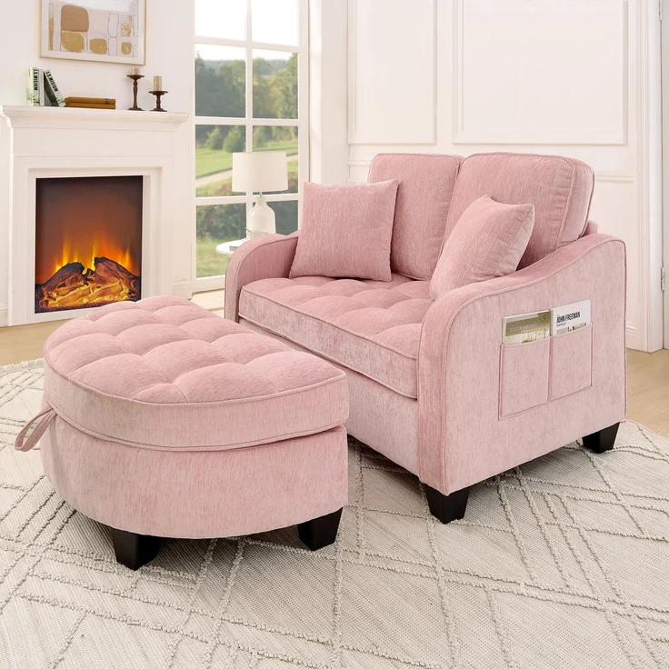 Multifunktionales Sofa,2-in-1 Sofa-Bett Aufbewahrungs-Hocker atmungsaktiver hautfreundlicher Stoff umweltfreundliches Eukalyptusholz Passend für kleine Wohnzimmer Studienzimmer Schlafzimmer,Pink, – Bild 7