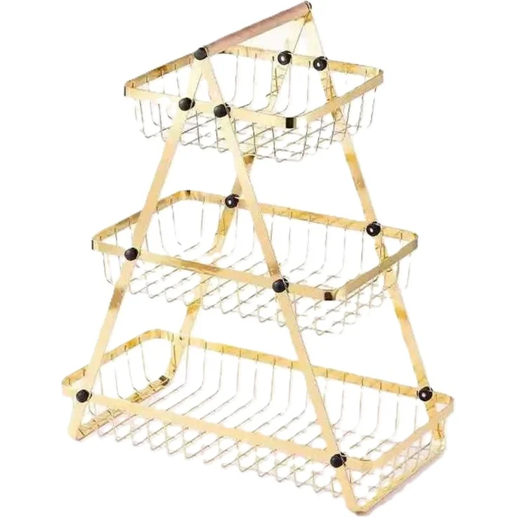 3-stöckige Etagere mit Griff, Obstkorb in Gold - Tragbar & Platzsparend – Bild 1