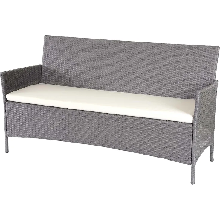 MCW Hamar-G, Gartenbank aus Poly-Rattan mit Stahlgestell und Polyesterkissen, wasserfest und pflegeleicht