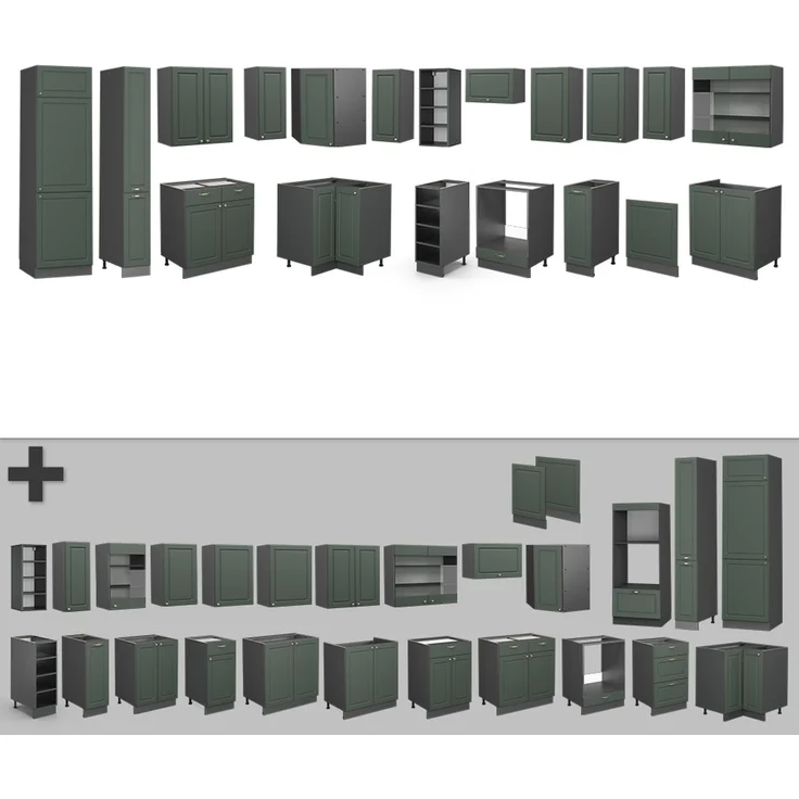 Eckküche Fame-Line Grün-Gold Landhaus/Anthrazit 347 x 46 cm ohne Arbeitsplatte Vicco – Bild 6