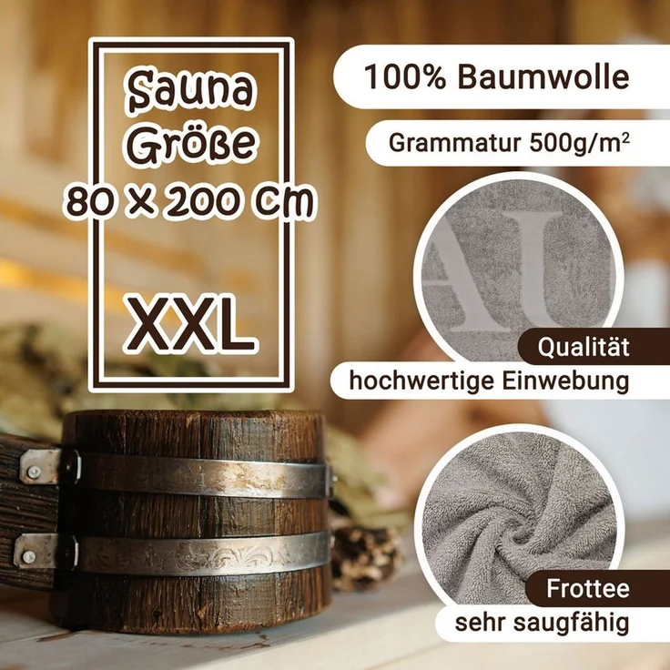 ZOLLNER Saunatuch 80x200 cm saugstark 100% Baumwolle grau – Bild 2