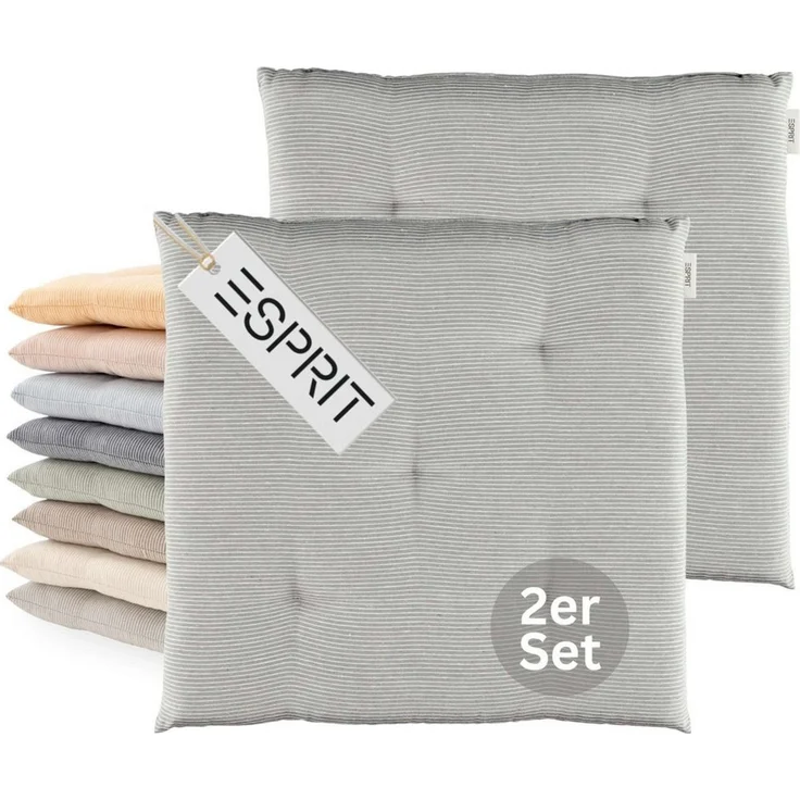 Esprit Stuhlkissen NEEDLESTRIPE Sitzkissen, 40 x 40 cm - 2er Set in Grau – Bild 1