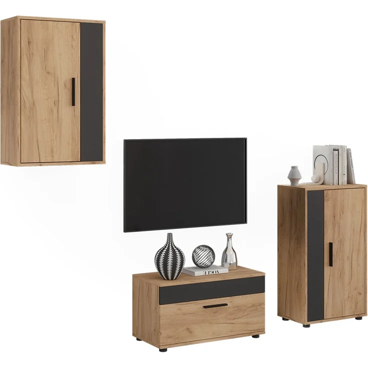 Wohnwand Berno Goldkraft Eiche/Anthrazit 3-teiliges Set Vicco – Bild 5