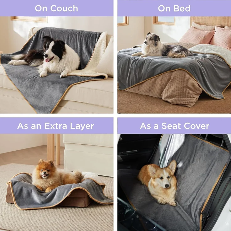 Lesure wasserdichte Hundedecke Grosse Hunde - 152x127 cm Outdoor Hundedecke waschbar, Hundedecke Sofaschutz aus Sherpa Fleece, Katzendecke flauschig und weich, Grau – Bild 7